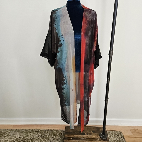 Mushka by Sienna Rose Duster 1X Plus Size Sunset Print Lightweight Art To Wear - Picture 11 of 15